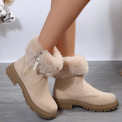 Bottes en peluche d'hiver à fermeture latérale pour femmes chaussures à talons bas épaisses