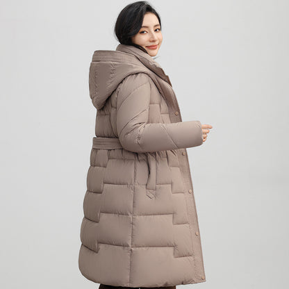 Manteau à capuche mi-long pour femme, coupe-taille, à la mode, sous le genou, nouvelle collection hiver