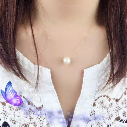 18K Or Perle Ronde Collier Clavicule Chaîne