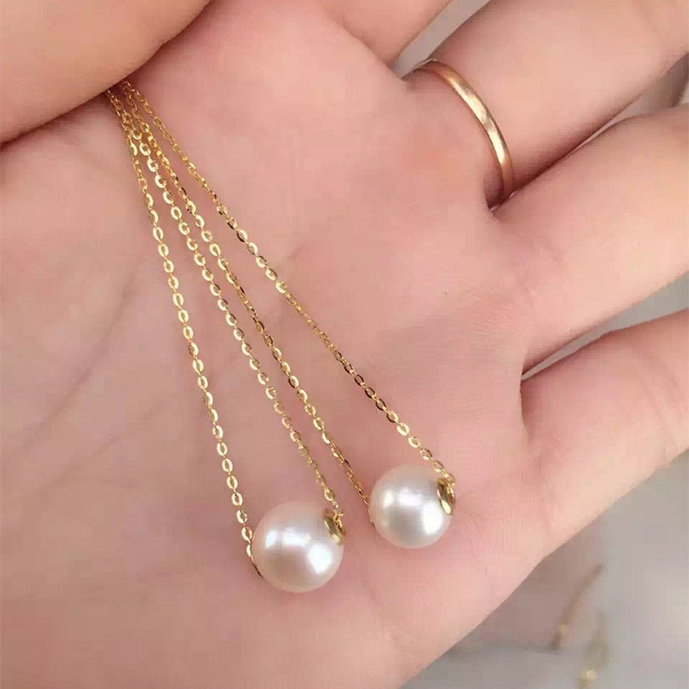 18K Or Perle Ronde Collier Clavicule Chaîne