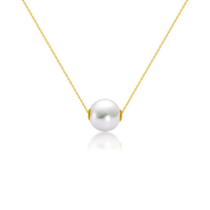 18K Or Perle Ronde Collier Clavicule Chaîne