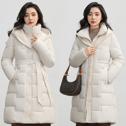 Manteau à capuche mi-long pour femme, coupe-taille, à la mode, sous le genou, nouvelle collection hiver