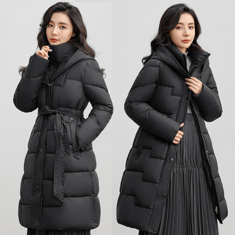 Manteau à capuche mi-long pour femme, coupe-taille, à la mode, sous le genou, nouvelle collection hiver