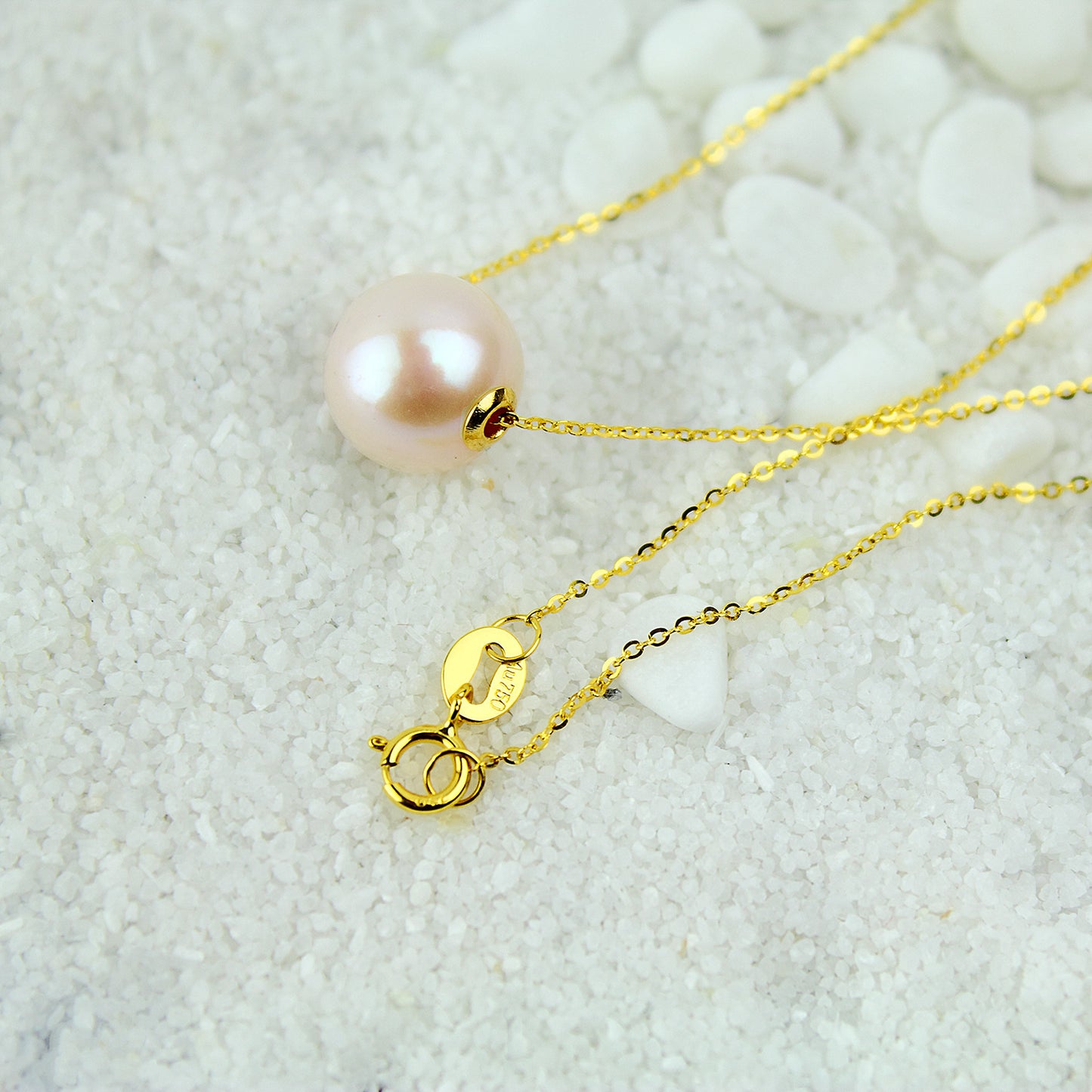 18K Or Perle Ronde Collier Clavicule Chaîne