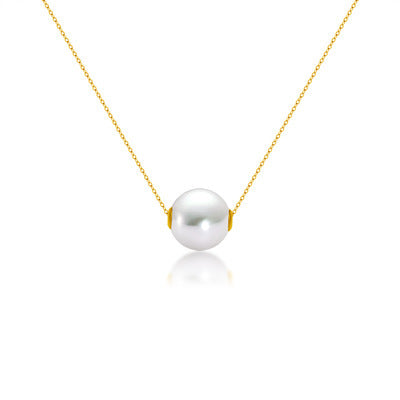 18K Or Perle Ronde Collier Clavicule Chaîne