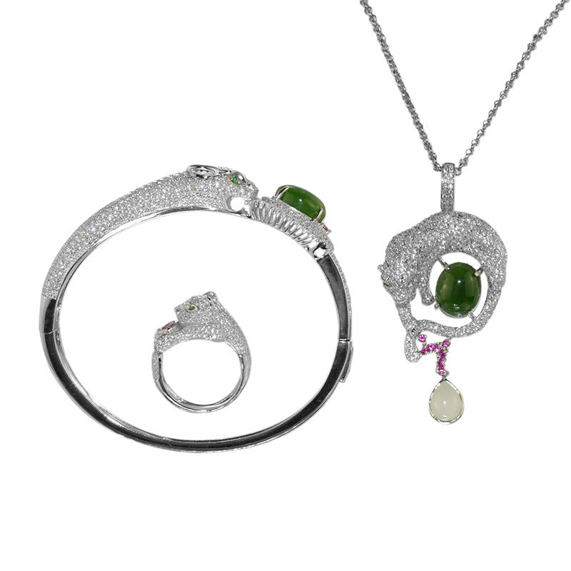 Argent incrusté de jade ensemble de bijoux