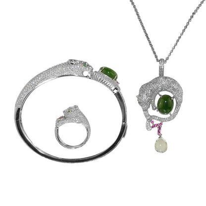 Argent incrusté de jade ensemble de bijoux