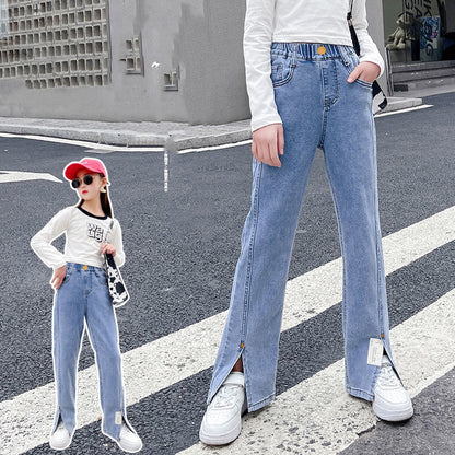 Pantalon jean évasé fendu pour enfant