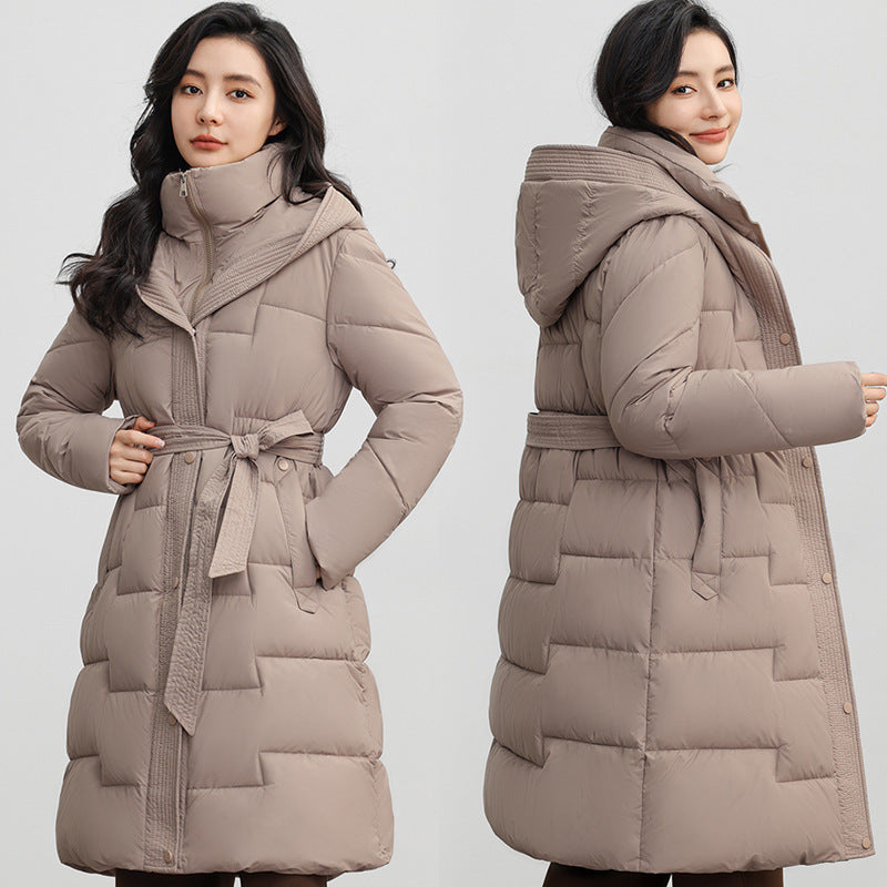 Manteau à capuche mi-long pour femme, coupe-taille, à la mode, sous le genou, nouvelle collection hiver