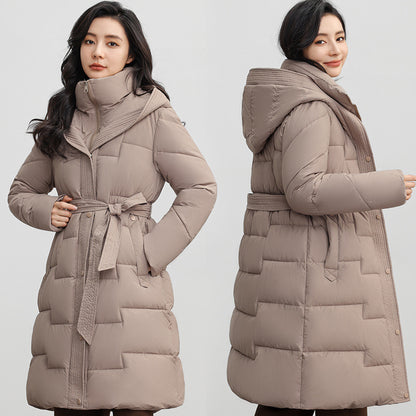 Manteau à capuche mi-long pour femme, coupe-taille, à la mode, sous le genou, nouvelle collection hiver