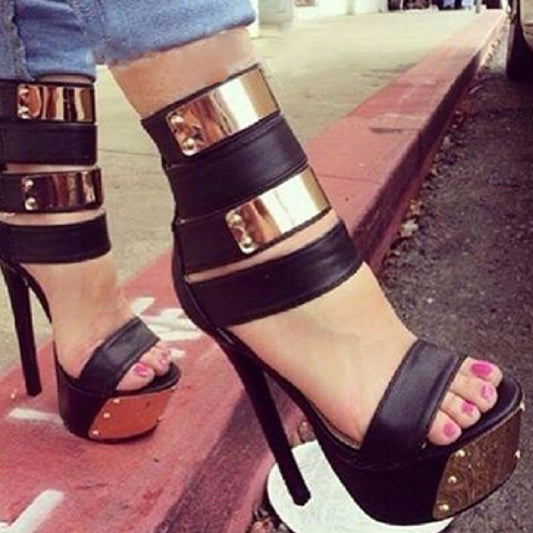 Women's Open Toe Roman Sandals Metal Rivets Waterproof Platform High Heels