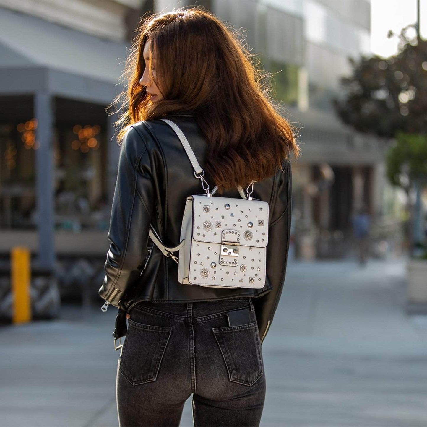 Sac à main en cuir blanc The Hollywood Backpack