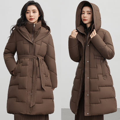 Manteau à capuche mi-long pour femme, coupe-taille, à la mode, sous le genou, nouvelle collection hiver