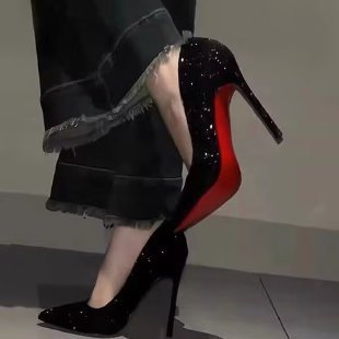 Chaussures à talon fin noir à paillettes pointu pour femmes